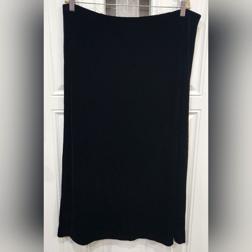 Laura Scott black velvet stretchy maxi skirt women's size Large